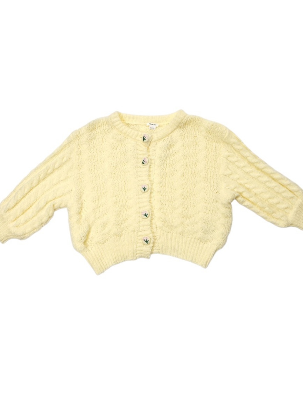 UO Kimchi Blue Maye Floral Button,Short Yellow Cable Knit Cardigan Size:Small - Picture 2 of 10